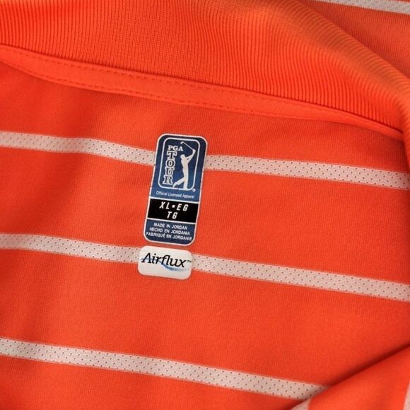 Polo Shirt Short Sleeve Side Vents Airflux Striped Orange & White Men's Size XL - Picture 3 of 4